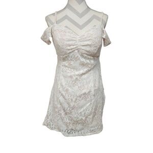 NIGHTWAY Womens Size 12 Ivory Stretch Cold Shoulder Short Dress Q5
